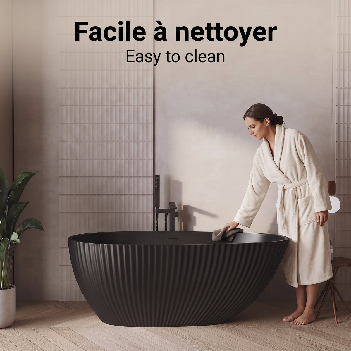 60" Calista Matte Black Freestanding Bathtub with Fluted Design