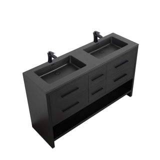 Meuble-Lavabo Autoportant 60po Chêne Noir avec Comptoir de Quartz d'ingénierie Noir