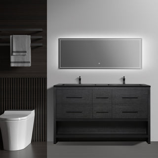 Meuble-Lavabo Autoportant 60po Chêne Noir avec Comptoir de Quartz d'ingénierie Noir