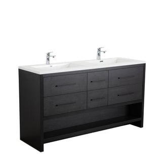 Meuble-Lavabo Autoportant 60po Chêne Noir avec Comptoir de Polymarbre Blanc