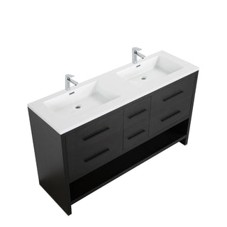 Meuble-Lavabo Autoportant 60po Chêne Noir avec Comptoir de Polymarbre Blanc