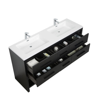 Meuble-Lavabo Autoportant 60po Chêne Noir avec Comptoir de Polymarbre Blanc