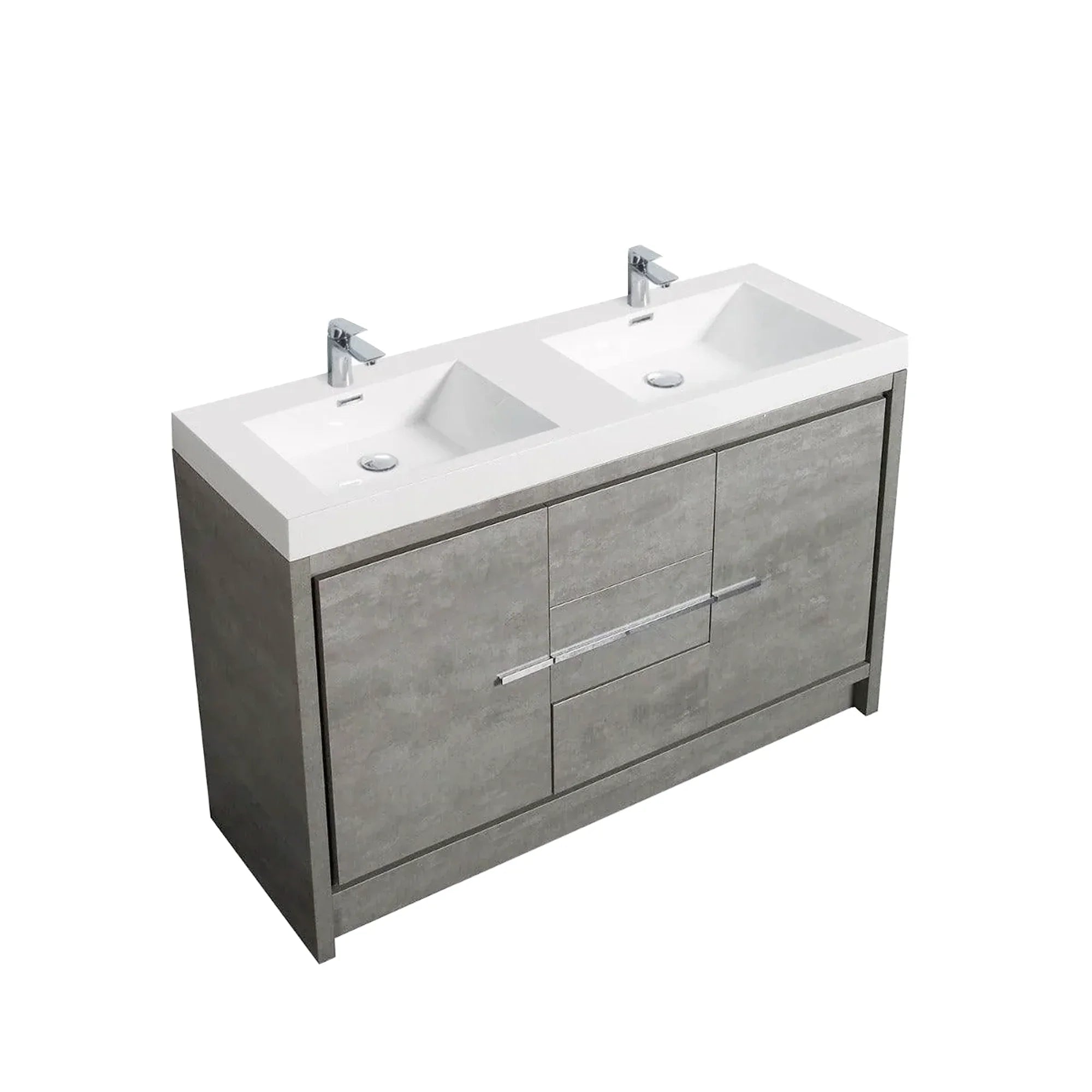 60" Cement Freestanding Double Sink Bathroom Vanity with White Polymarble Countertop