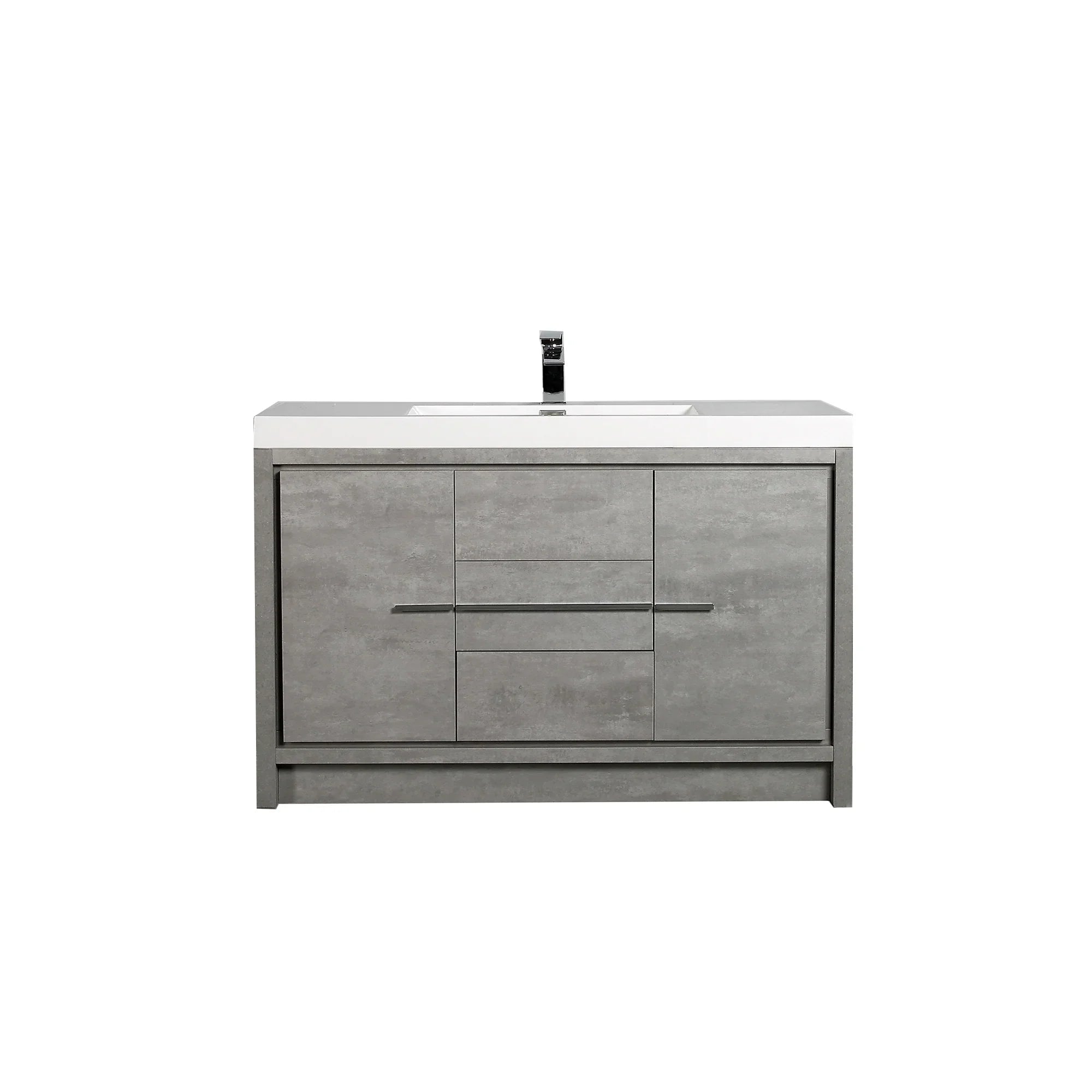 60" Cement Freestanding Single Sink Bathroom Vanity with White Polymarble Countertop