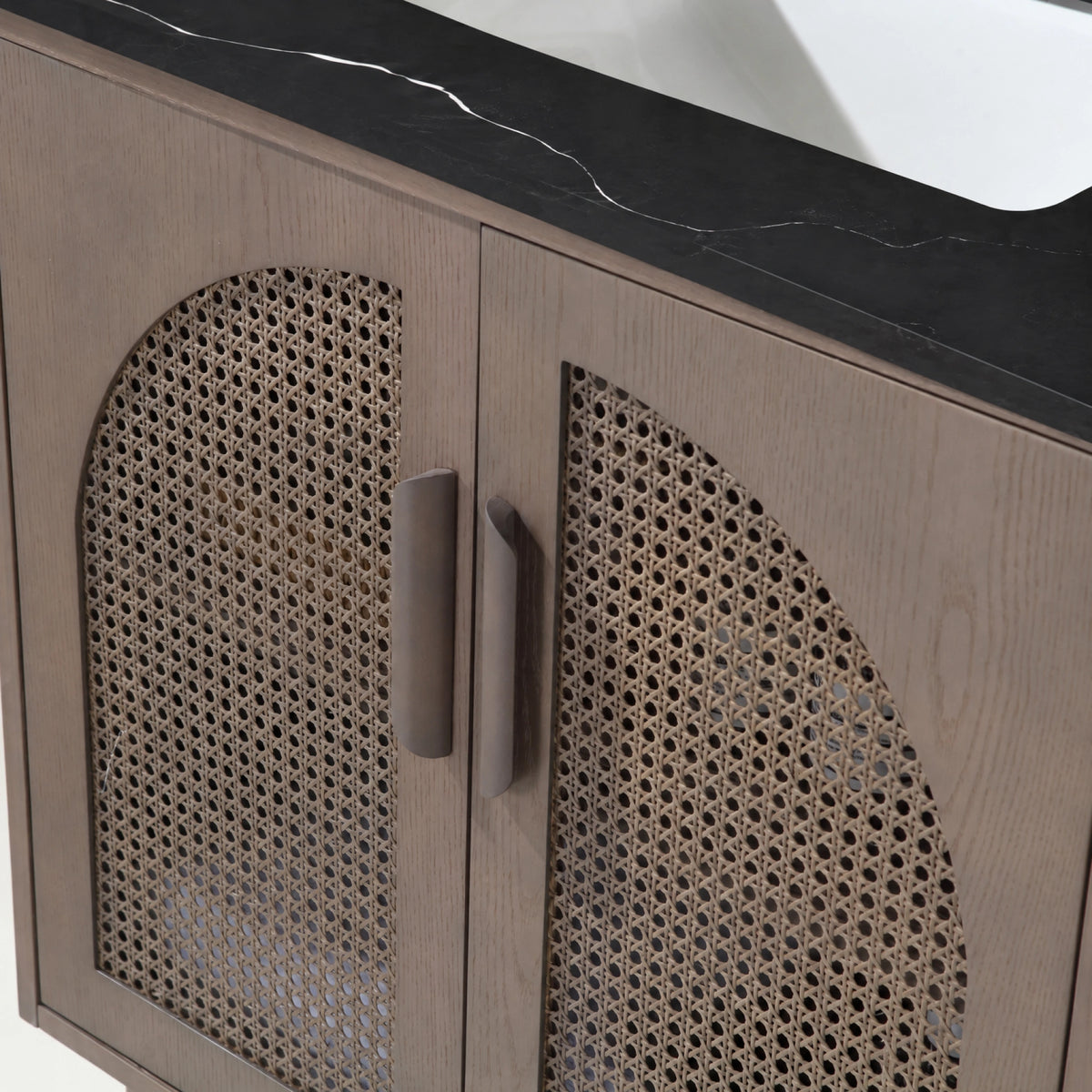 60" Chestnut Oak Freestanding Double Sinks Bathroom Vanity with Black Marquina Quartz Countertop