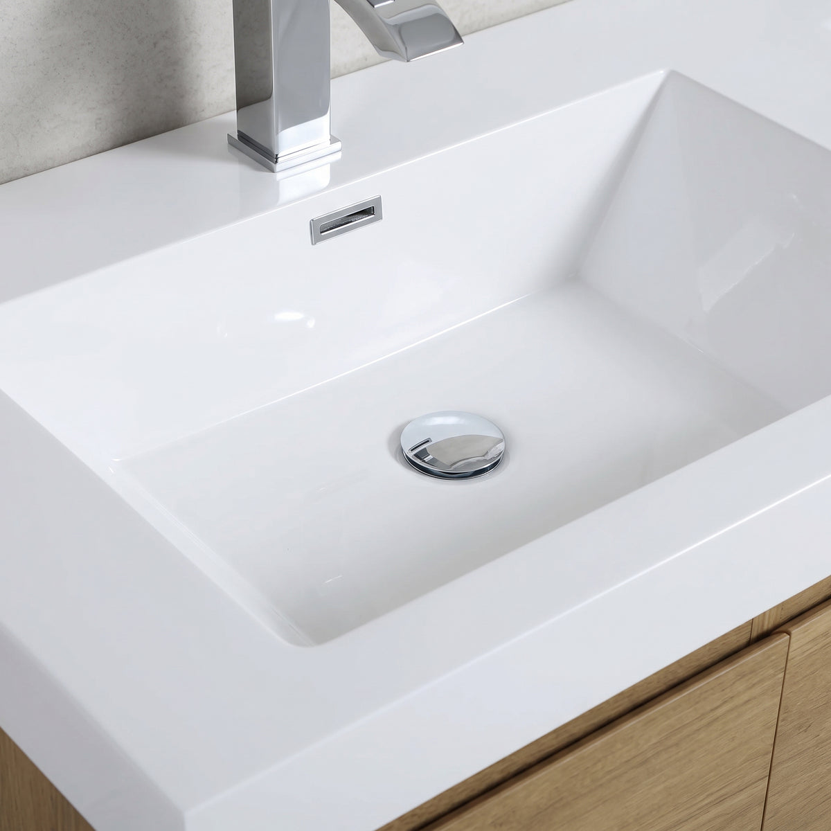 60" Distressed Oak Wall-Mount Double Sink Bathroom Vanity with White Acrylic Countertop