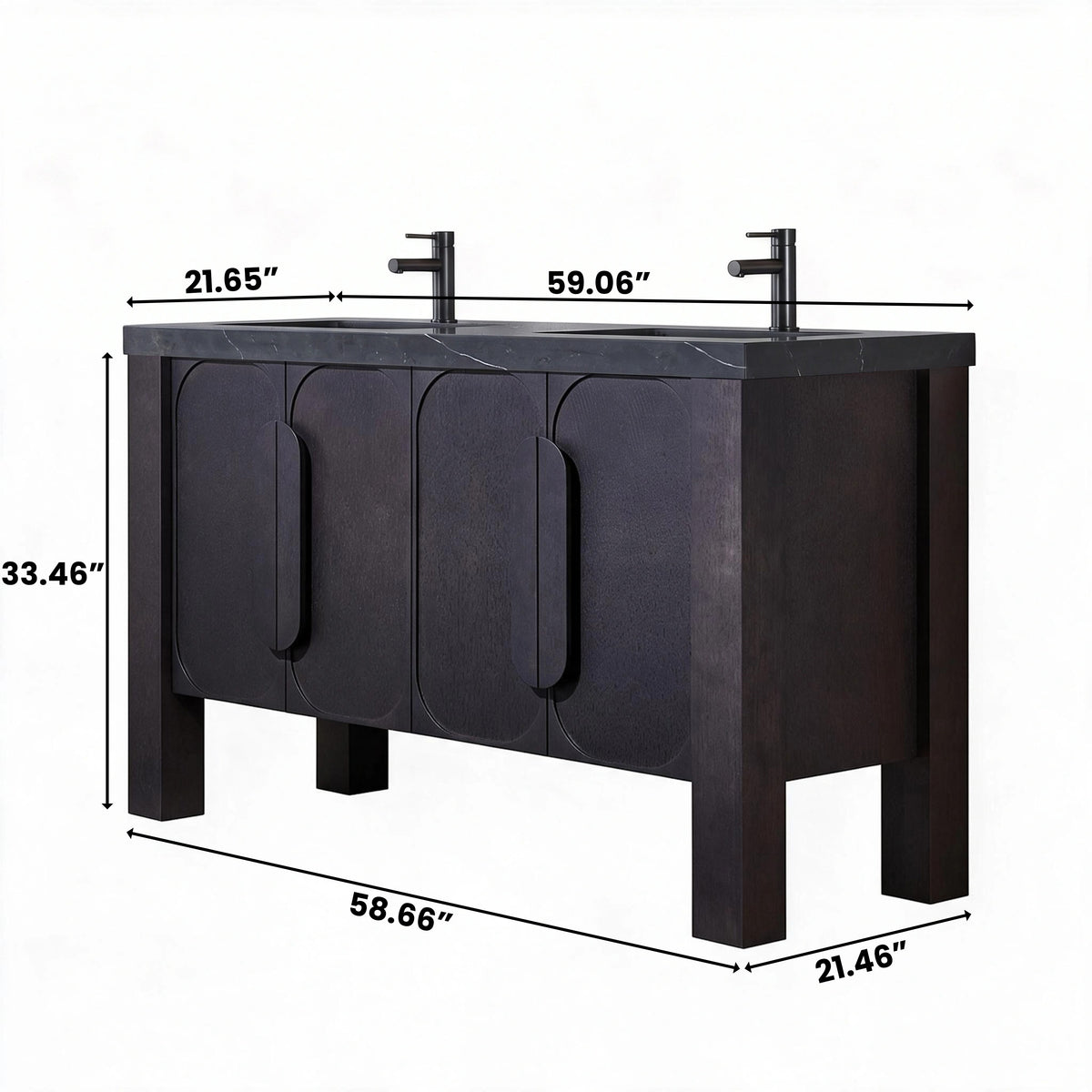60" Espresso Oak Freestanding Double Sinks Bathroom Vanity with Black Marquina Quartz Countertop