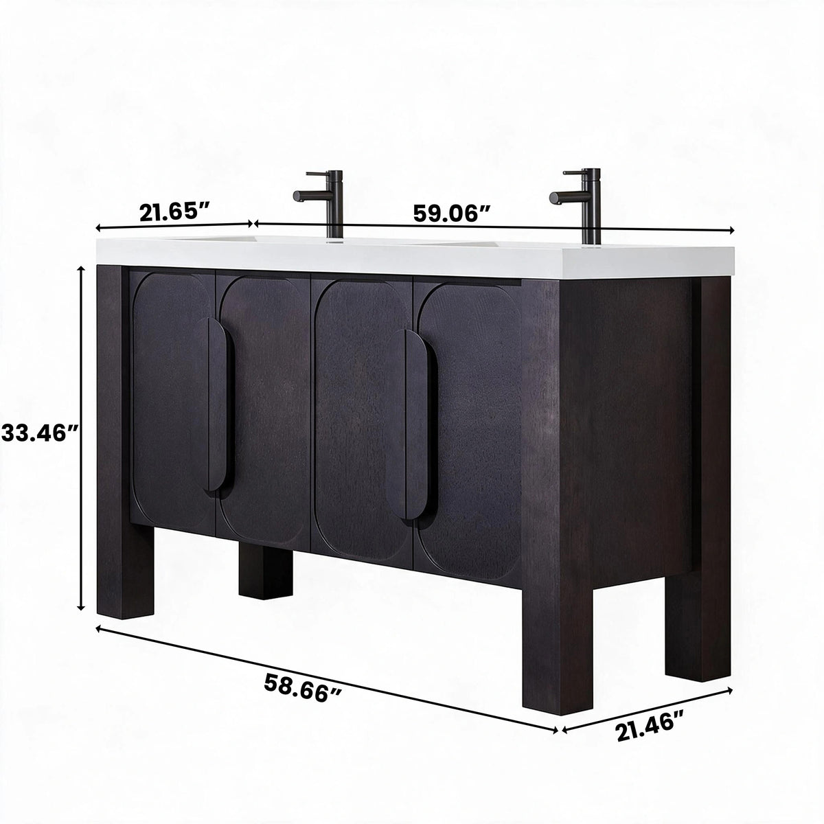 60" Espresso Oak Freestanding Double Sinks Bathroom Vanity with Pure White Quartz Countertop