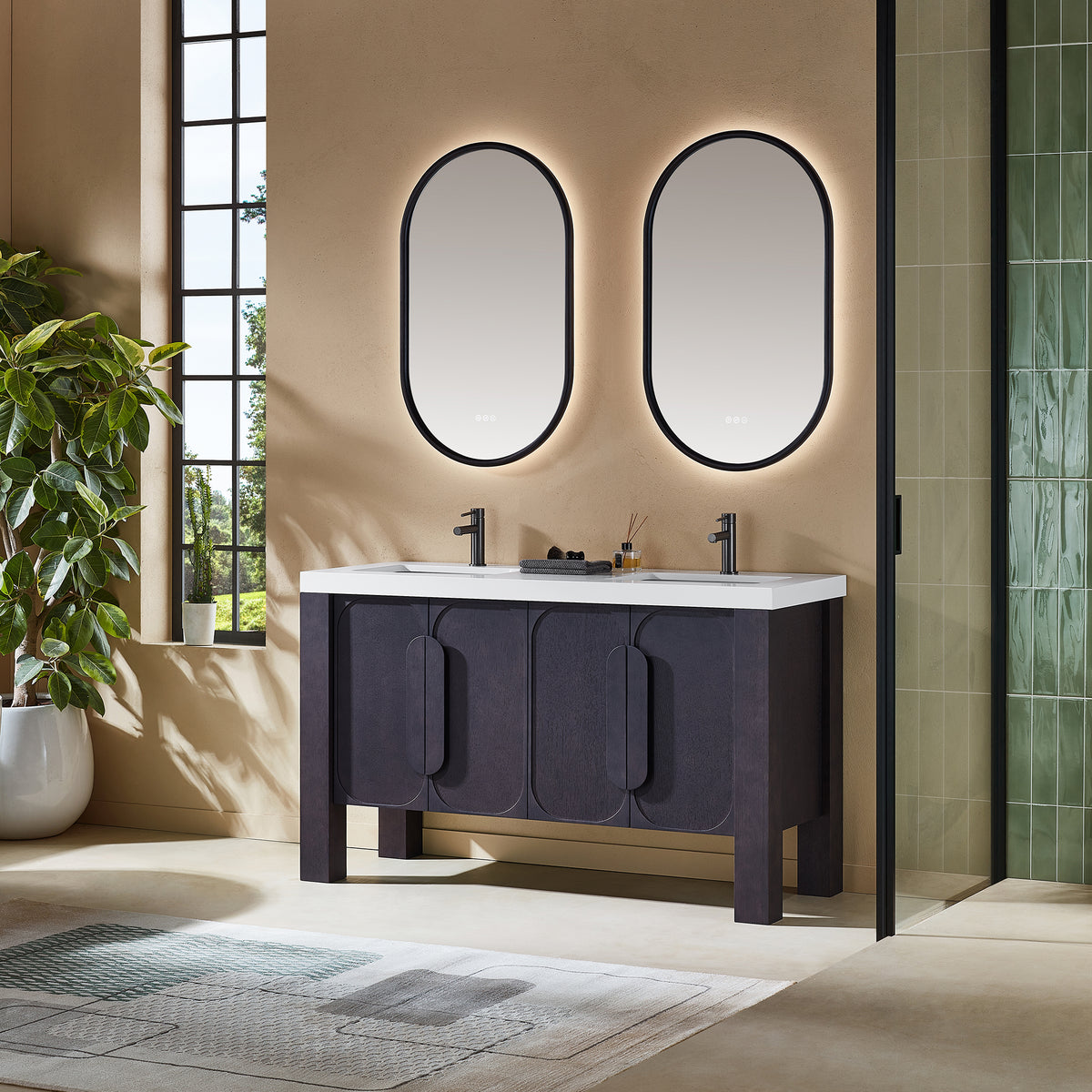 60" Espresso Oak Freestanding Double Sinks Bathroom Vanity with Pure White Quartz Countertop