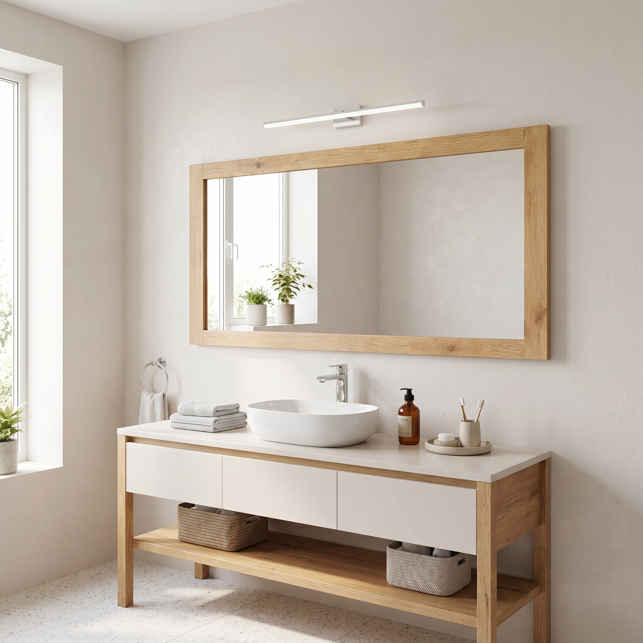 Miroir Rectangulaire 60po en Chêne Givré avec Installation Double