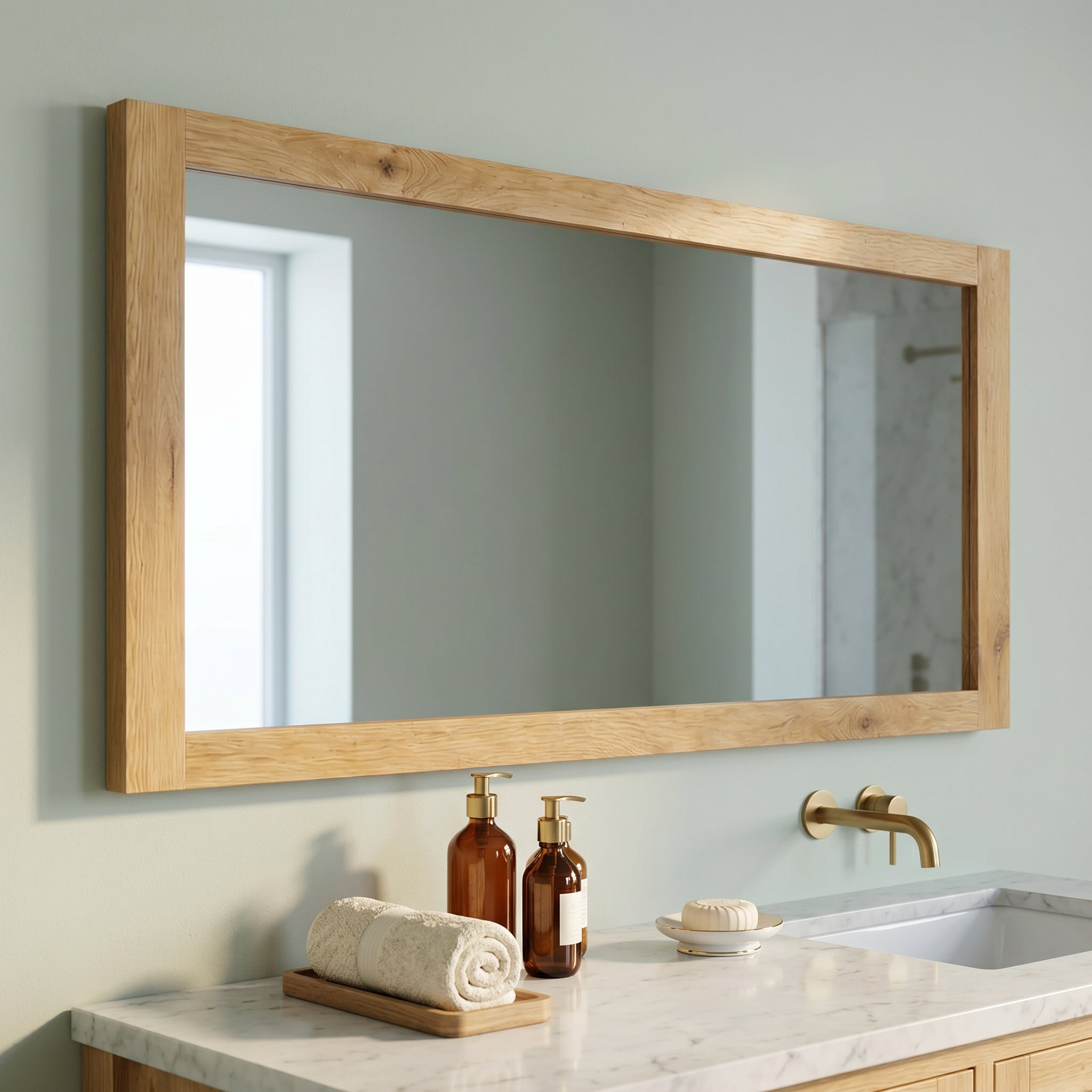 60" Frosted Oak Rectangular Framed Bathroom Mirror with Dual Installation
