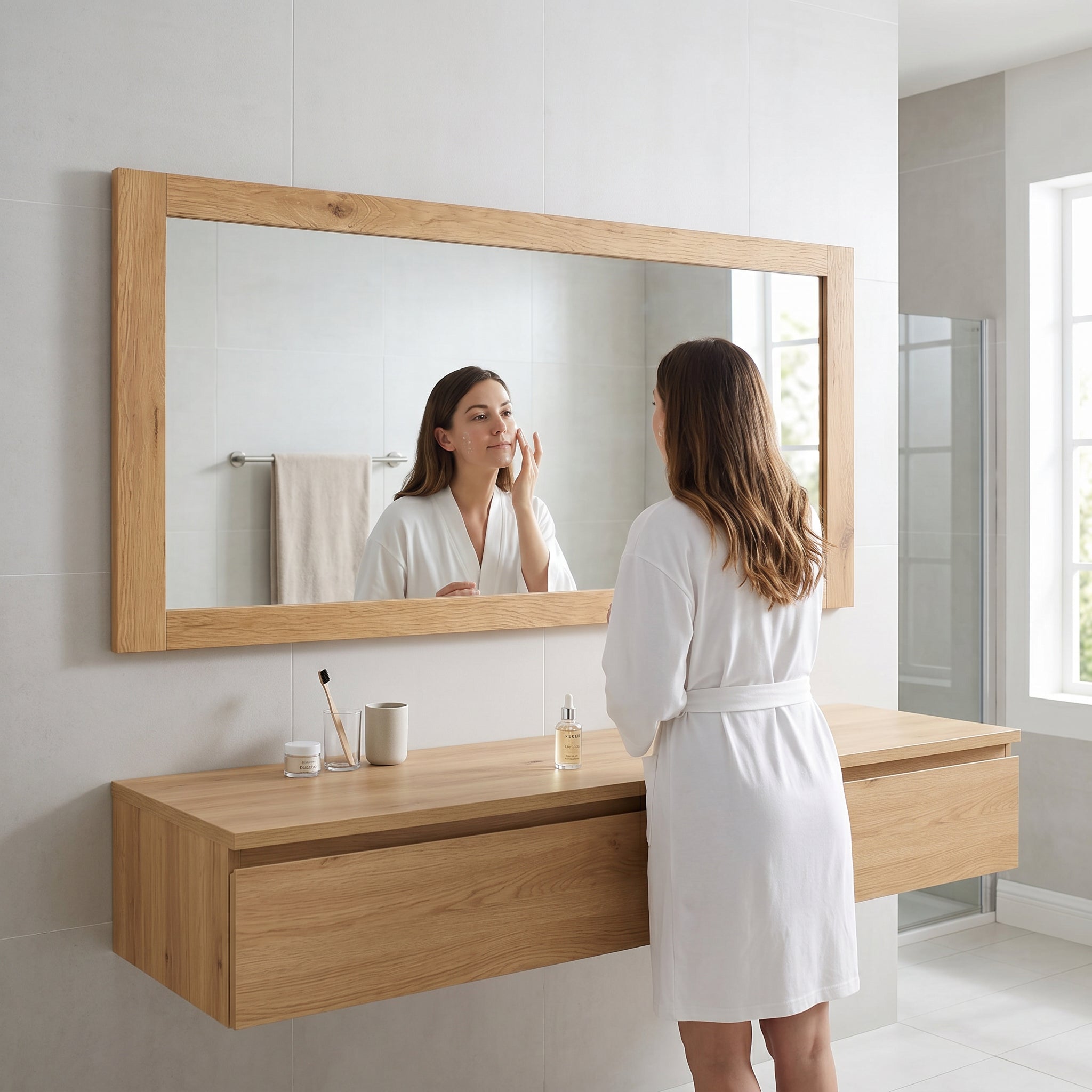 Miroir Rectangulaire 60po en Chêne Givré avec Installation Double
