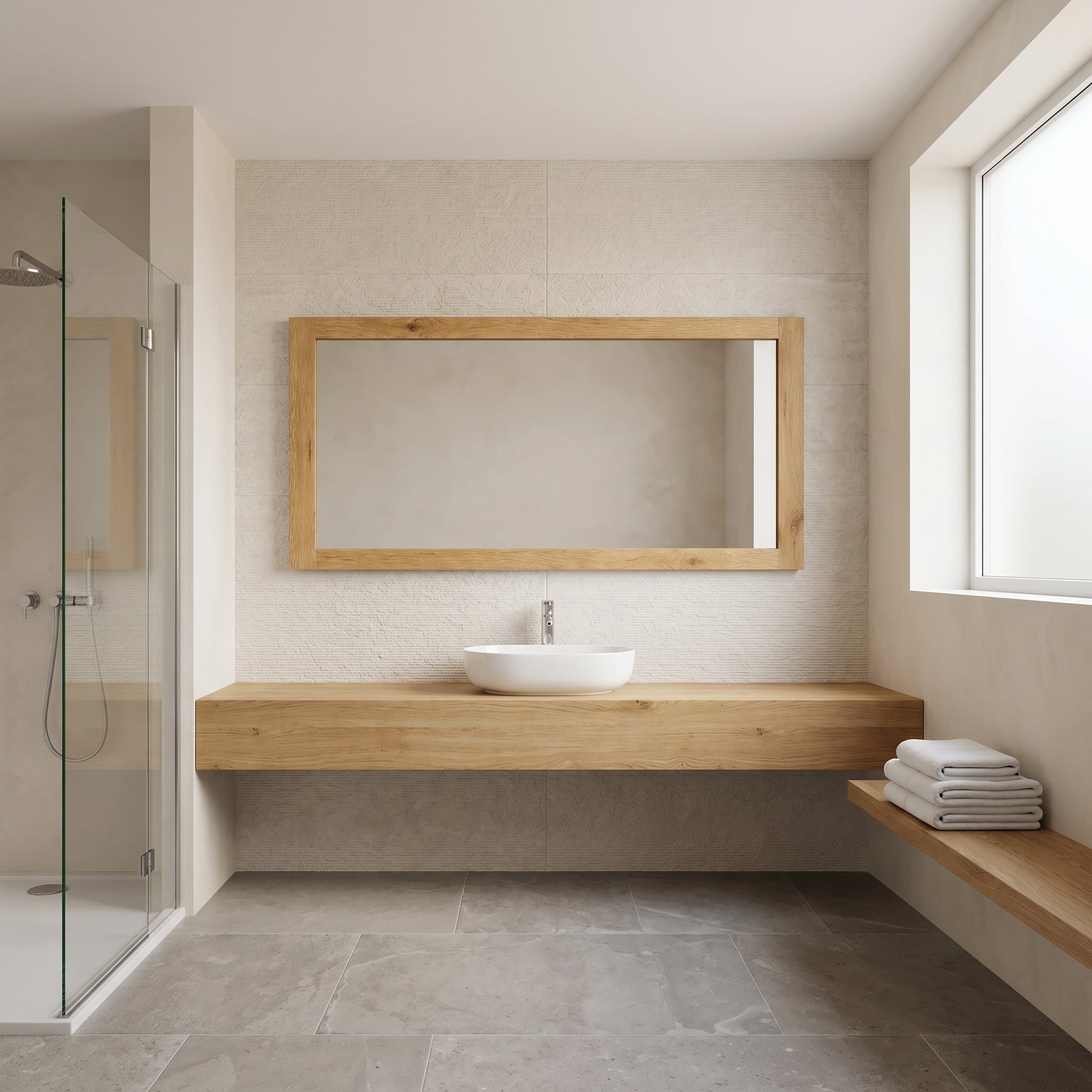 60" Frosted Oak Rectangular Framed Bathroom Mirror with Dual Installation