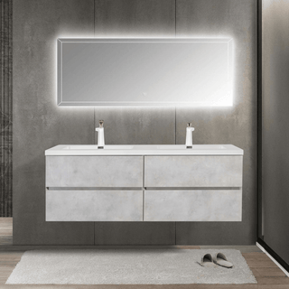 Meuble-Lavabo Mural 60po Gris avec Comptoir de Polymarbre Blanc