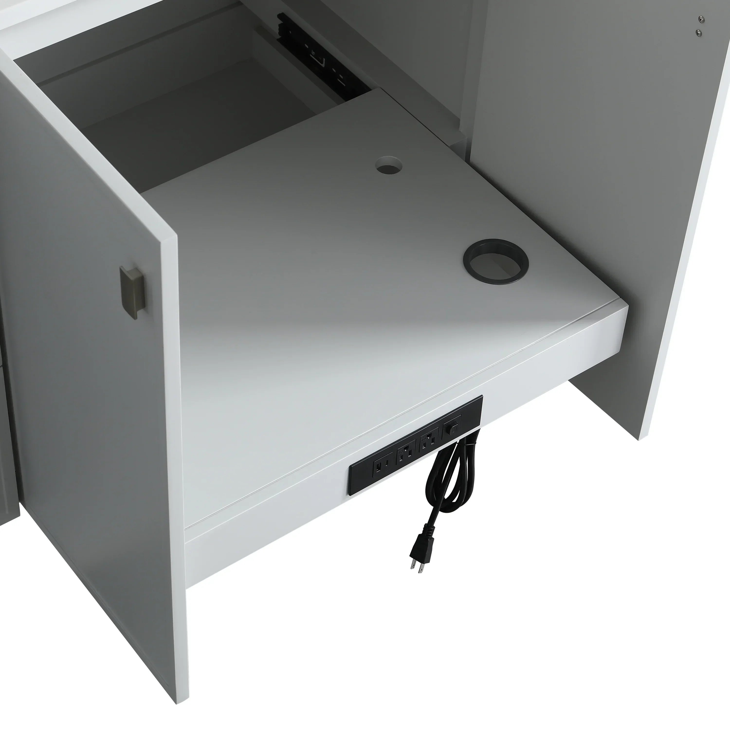 60" Hampton Grey Double Sink Freestanding Vanity with Pure White Quartz Countertop