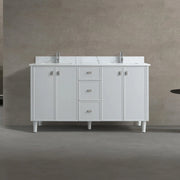 Meuble Lavabo Autoportant 60po Hampton Gris Double Vasque avec Comptoir Marbre Calcutta