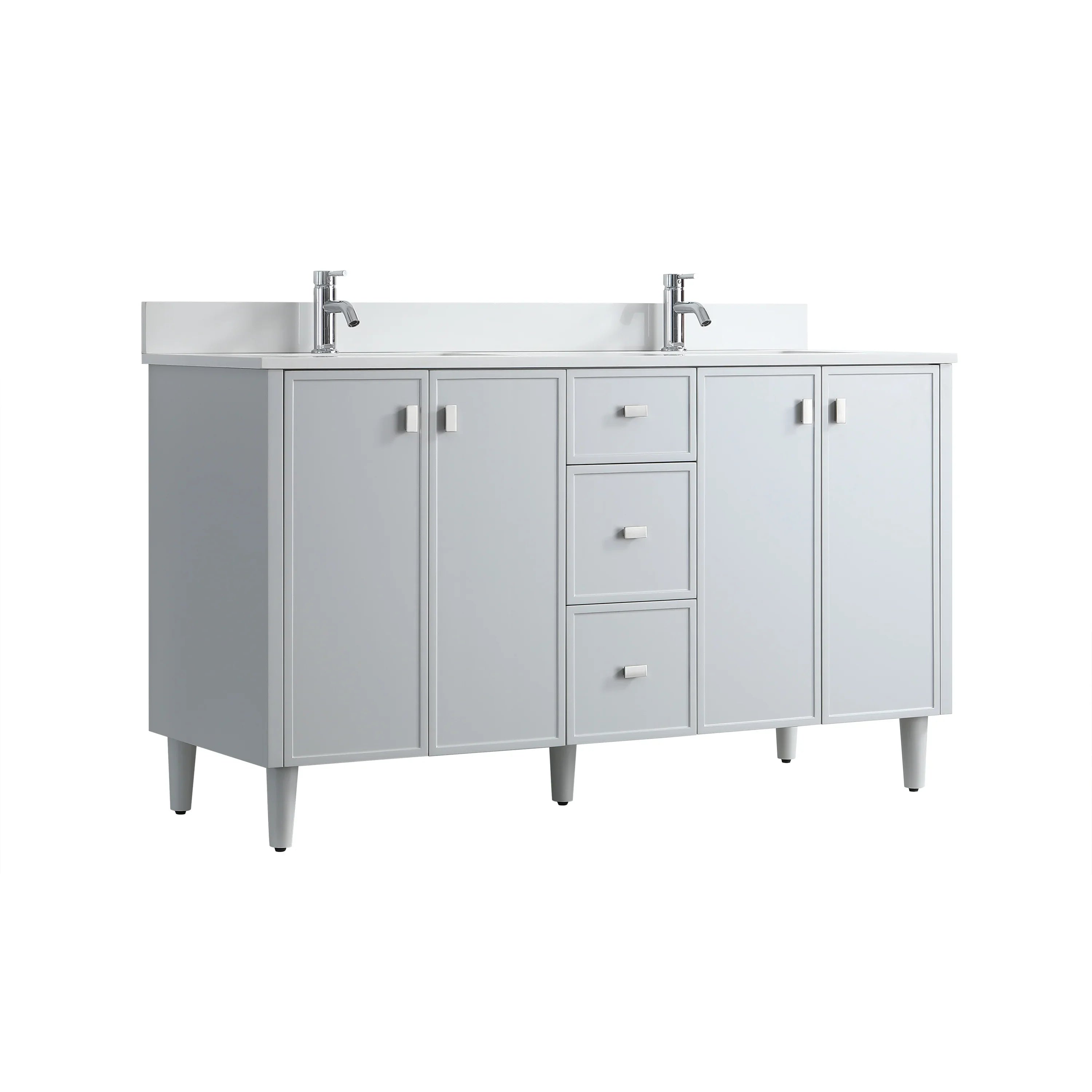60" Hampton Grey Double Sink Freestanding Vanity with Pure White Quartz Countertop