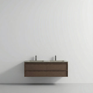 Meuble-lavabo Mural en Noisette 60 po avec Comptoir Intégré en Surface Solide Nano Taupe et Doubles Lavabos avec Pop-up