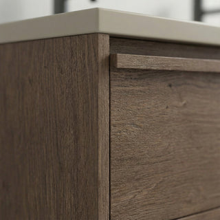 Meuble-lavabo Mural en Noisette 60 po avec Comptoir Intégré en Surface Solide Nano Taupe et Doubles Lavabos avec Pop-up