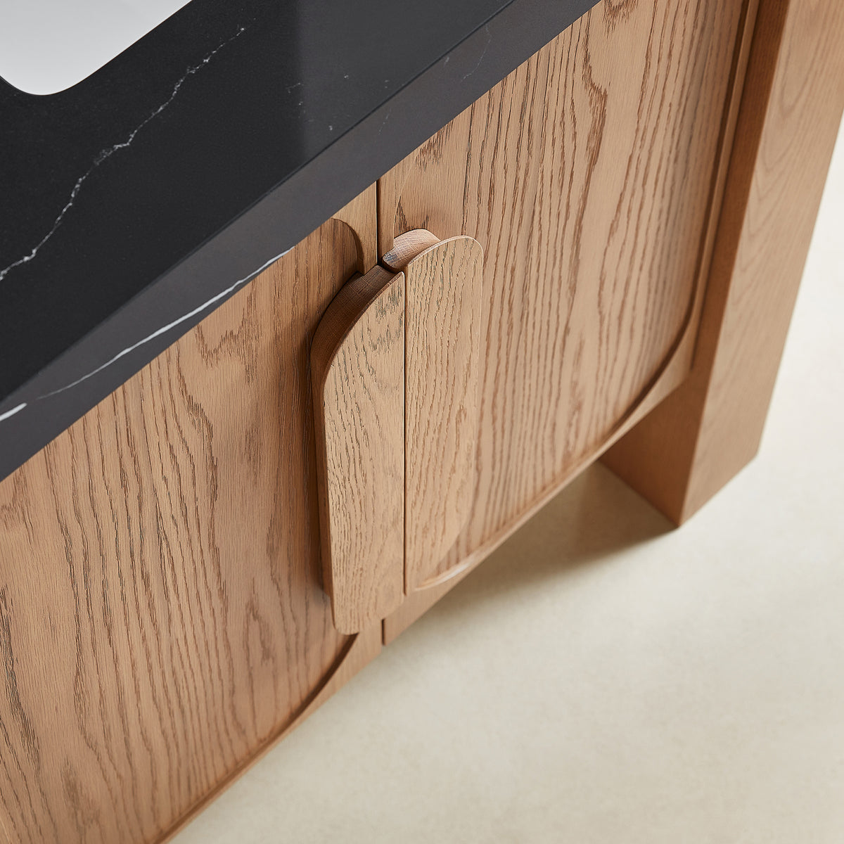 60" Natural Teak Freestanding Double Sinks Bathroom Vanity with Black Marquina Quartz Countertop