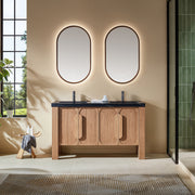 60" Natural Teak Freestanding Double Sinks Bathroom Vanity with Black Marquina Quartz Countertop