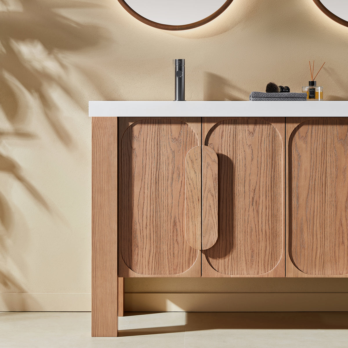 60" Natural Teak Freestanding Double Sinks Bathroom Vanity with Pure White Quartz Countertop