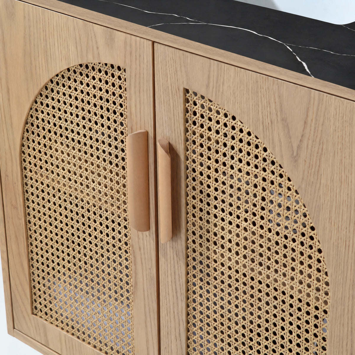 60" Pecan Oak Freestanding Double Sinks Bathroom Vanity with Black Marquina Quartz Countertop