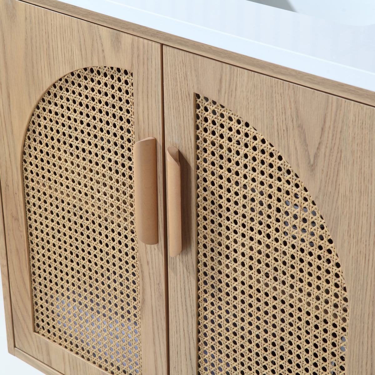 60" Pecan Oak Freestanding Double Sinks Bathroom Vanity with Pure White Quartz Countertop