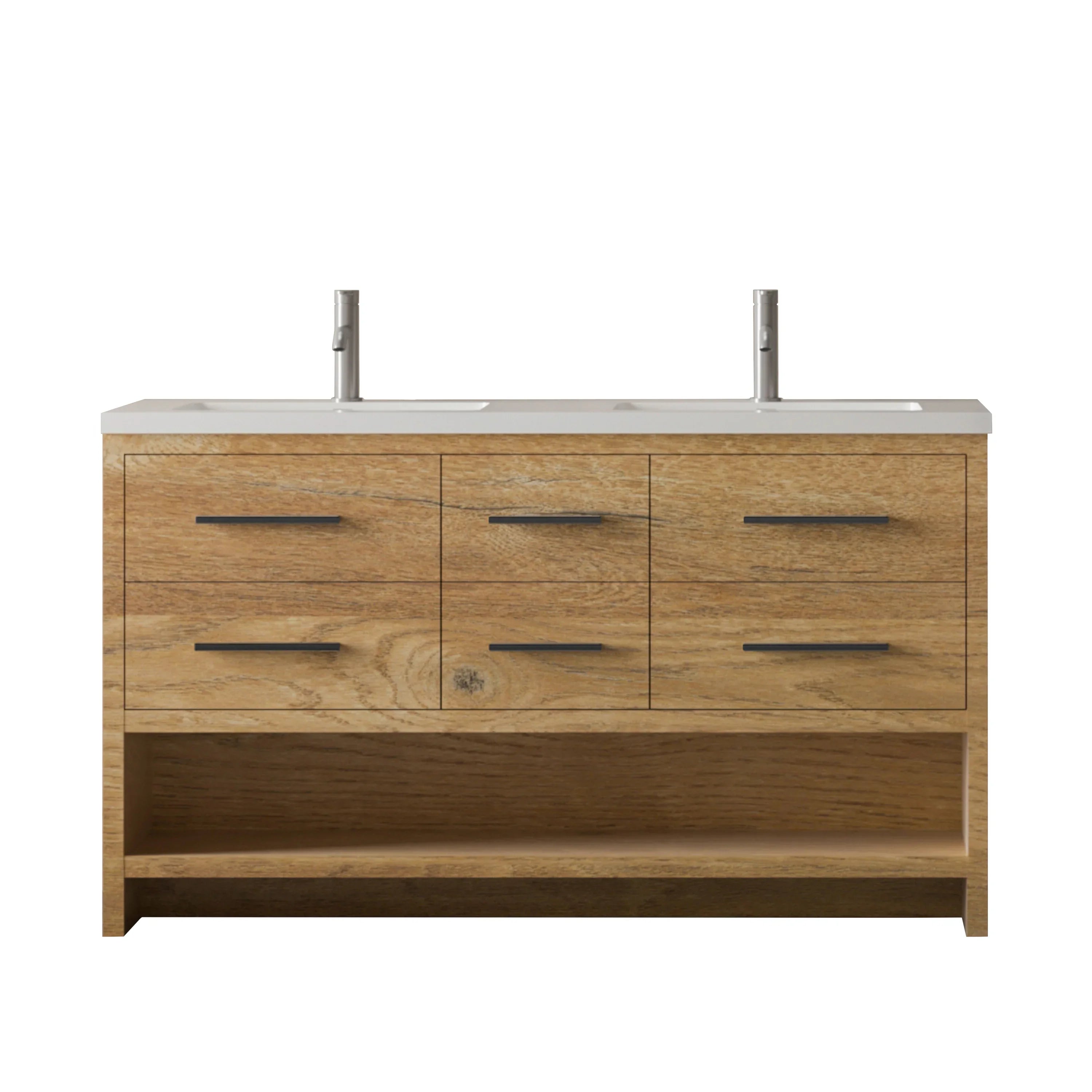 Meuble-Lavabo Autoportant 60po Chêne Brut avec Comptoir de Polymarbre Blanc