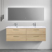 Meuble-lavabo mural 60 po Sunset Noyer avec comptoir en Polymarbre blanc avec poignées - Collection Luxe