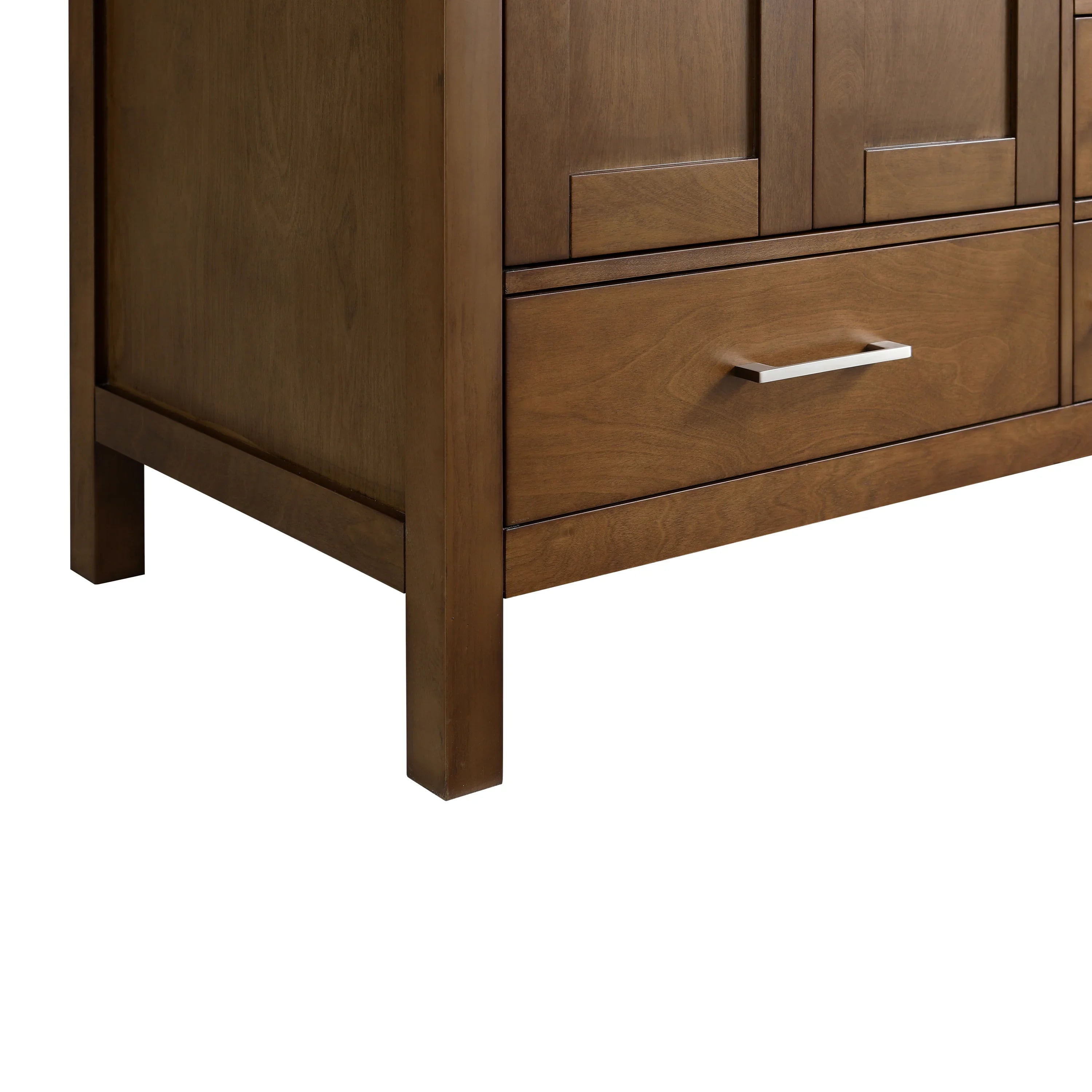 Meuble-lavabo double sur pied en noyer de 60 pouces avec comptoir en marbre reconstitué de Calacatta