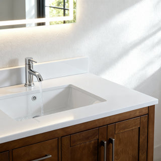 Meuble-lavabo double sur pied en noyer de 60 po avec comptoir en marbre blanc reconstitué