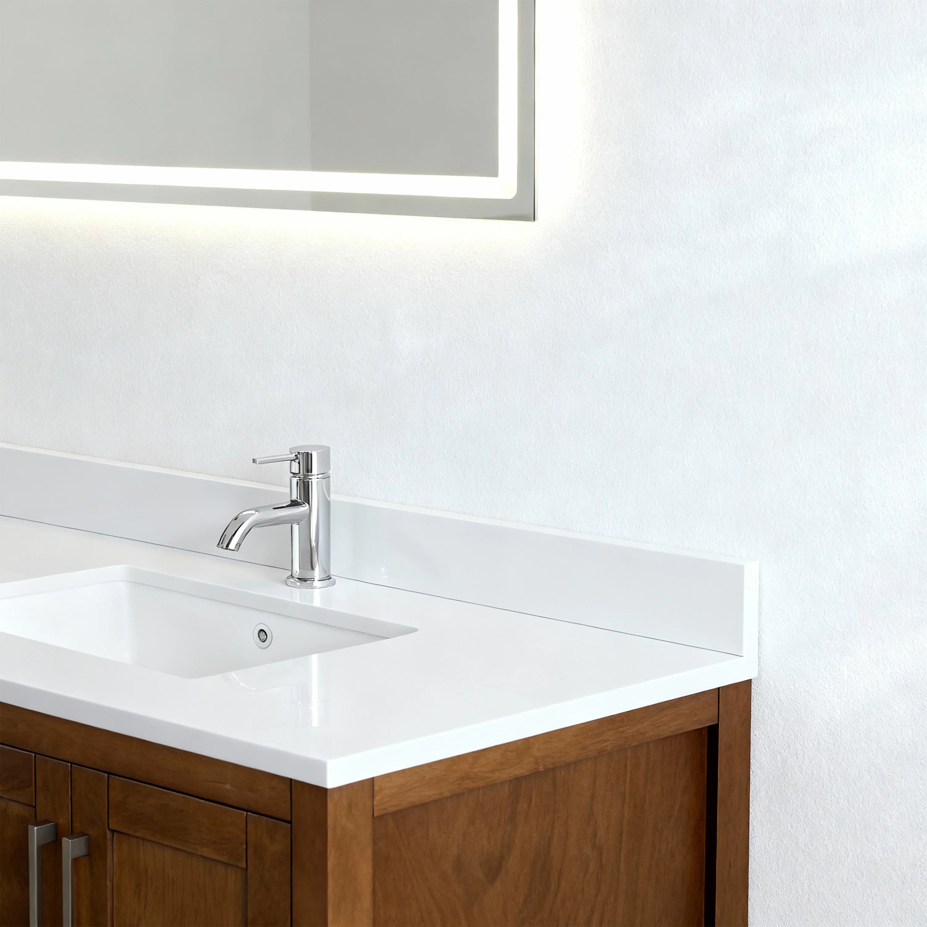 60" Walnut Freestanding Double Sink Bathroom Vanity with Engineered White Marble Countertop