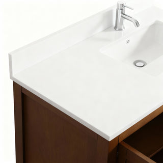 Meuble-lavabo double sur pied en noyer de 60 po avec comptoir en marbre blanc reconstitué