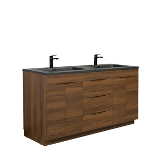 60" Walnut Freestanding Vanity with Black Engineered Quartz countertop Augusta Collection