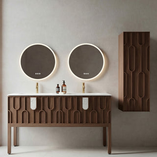 Meuble-lavabo double vasque Belfort 60 po en noyer - Plan de travail en marbre blanc de Carrare