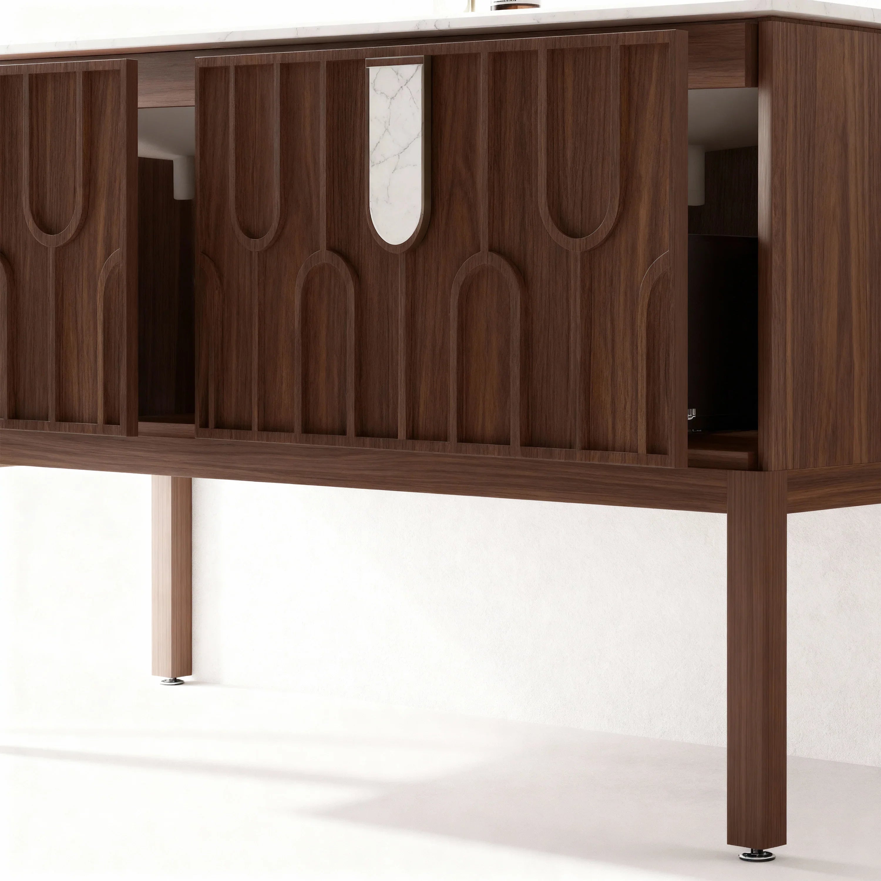 Belfort 60" Double Sink Walnut Vanity - White Carrera Marble Top