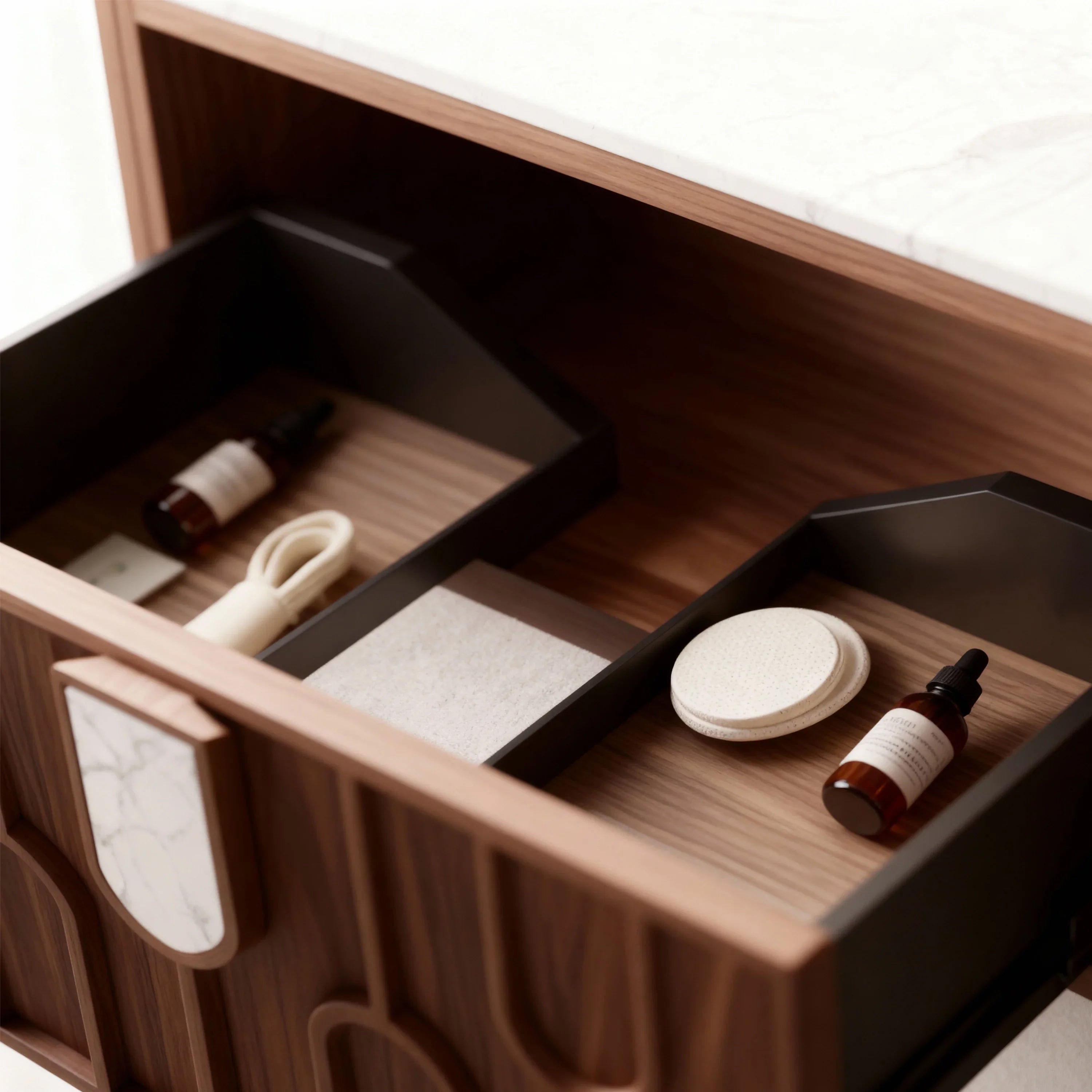 Belfort 60" Double Sink Walnut Vanity - White Carrera Marble Top