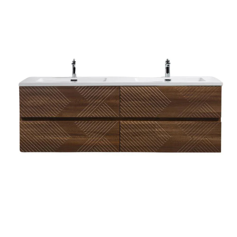Meuble-Lavabo Mural 60po Noyer avec Comptoir de Polymarbre Blanc