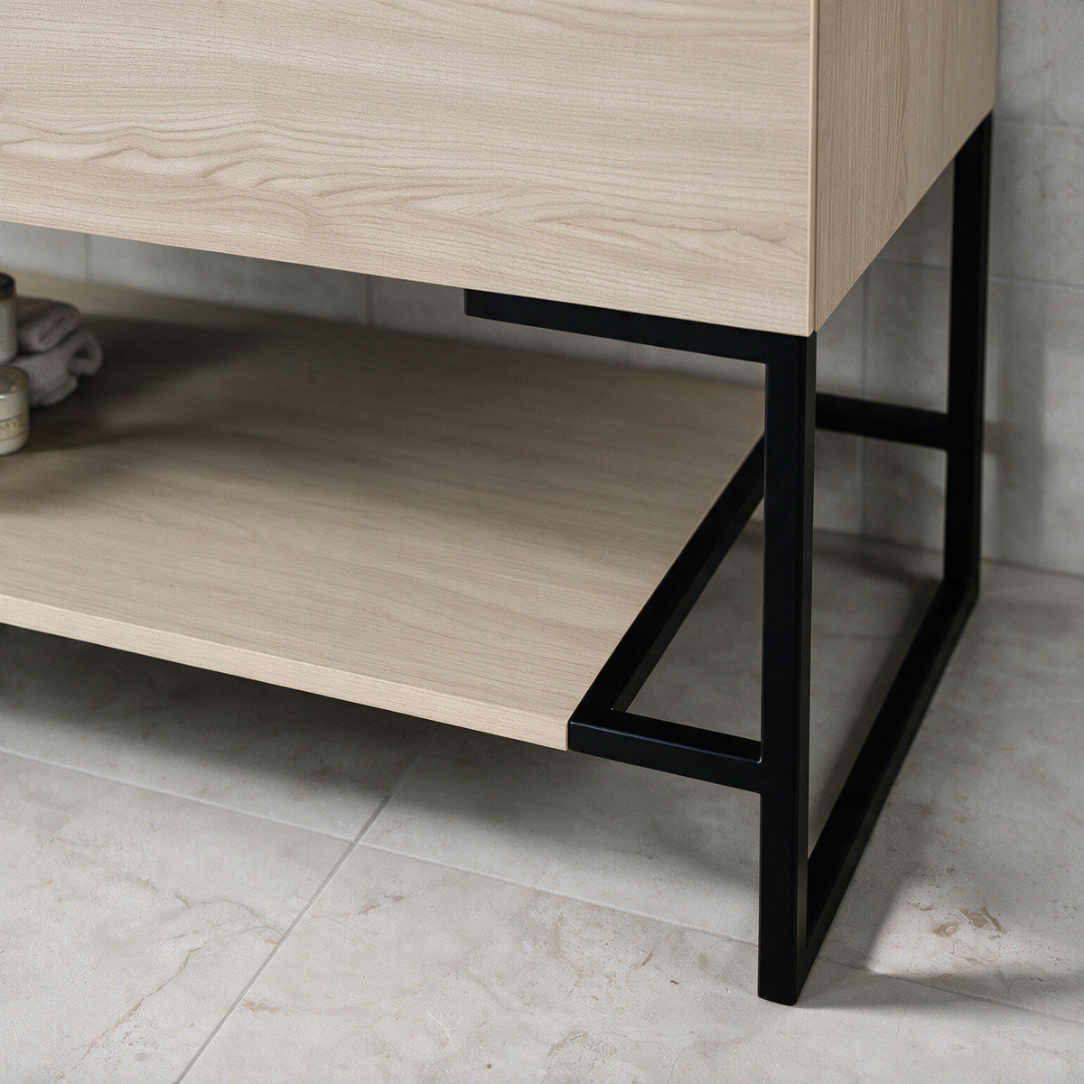 60" Wheat Open Shelf with Matte Black Frame