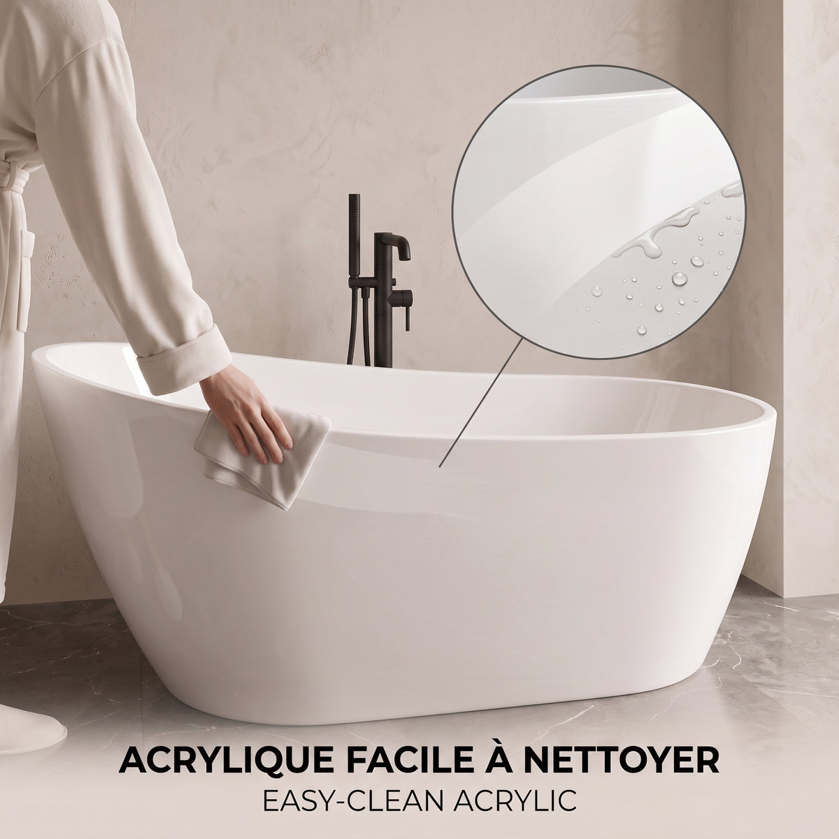 Baignoire autoportante Aria 60 po - Acrylique blanc lustré