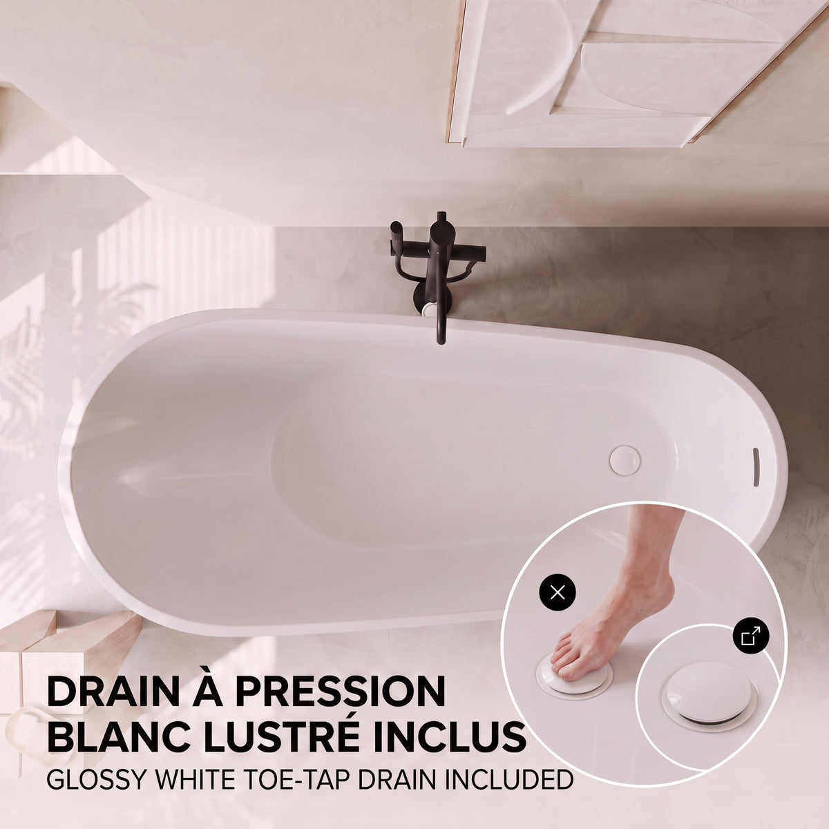 Baignoire autoportante Aria 60 po - Acrylique blanc lustré