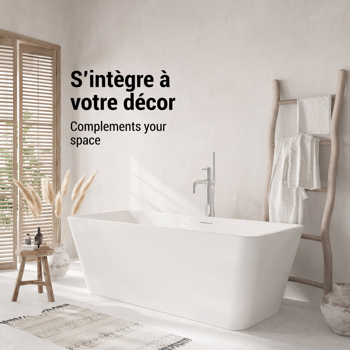 60" Horizon Glossy White Freestanding Acrylic Bathtub