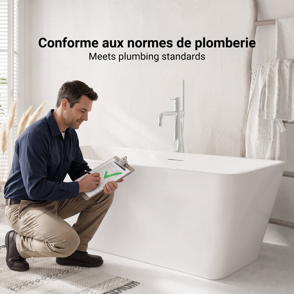 60" Horizon Glossy White Freestanding Acrylic Bathtub