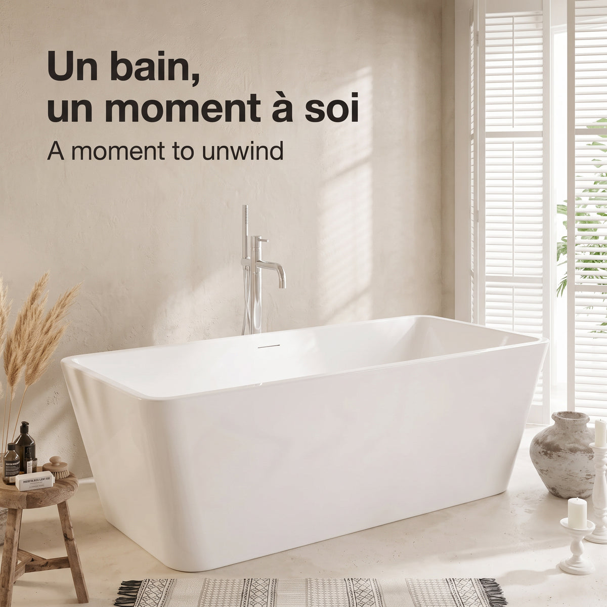 60" Horizon Glossy White Freestanding Acrylic Bathtub