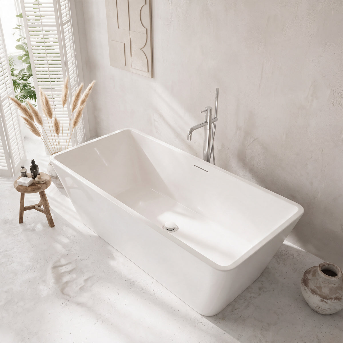 60" Horizon Glossy White Freestanding Acrylic Bathtub