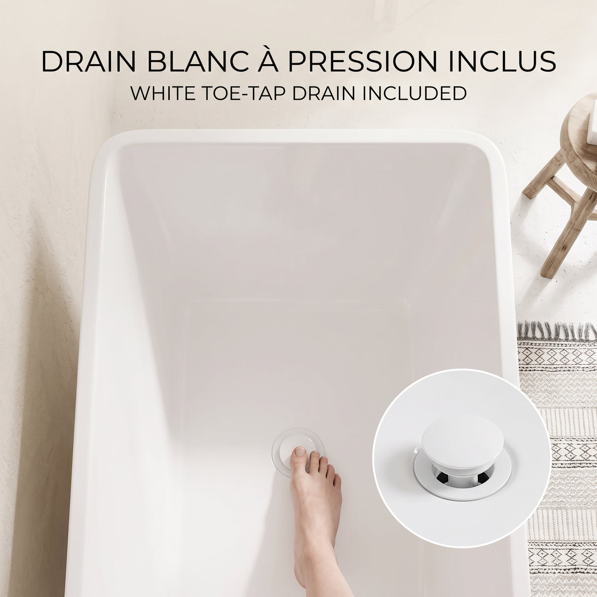 60" Horizon Glossy White Freestanding Acrylic Bathtub