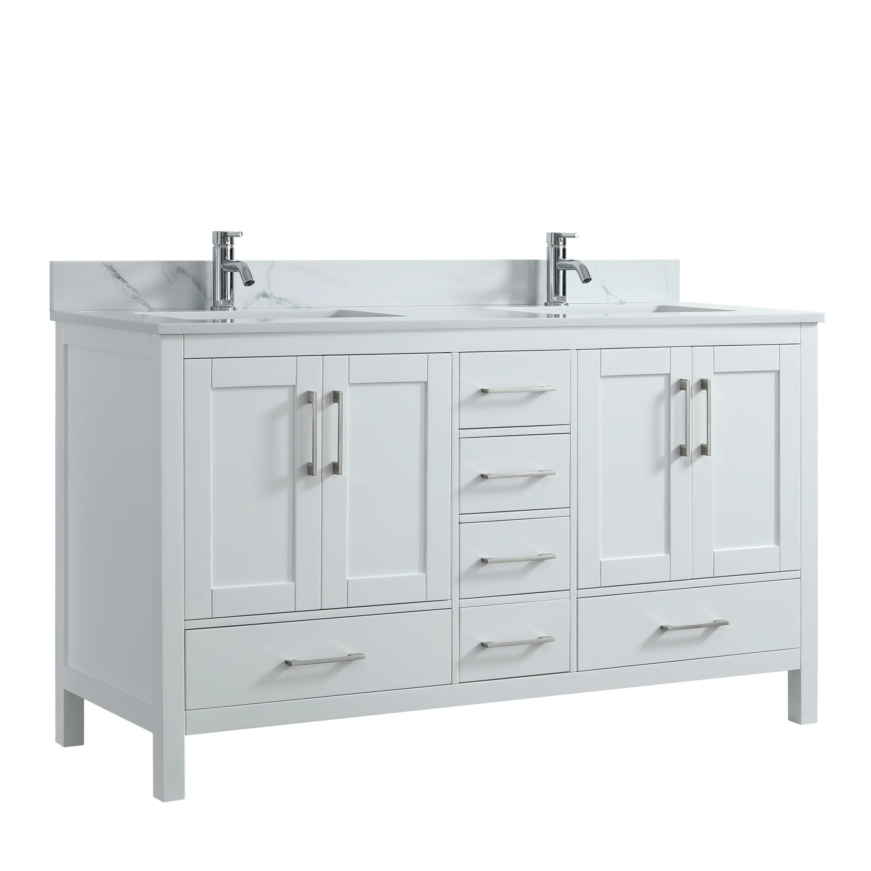 Meuble-Lavabo Autoportant 60po Blanc avec Comptoir de Marbre Ingénierie Calcutta