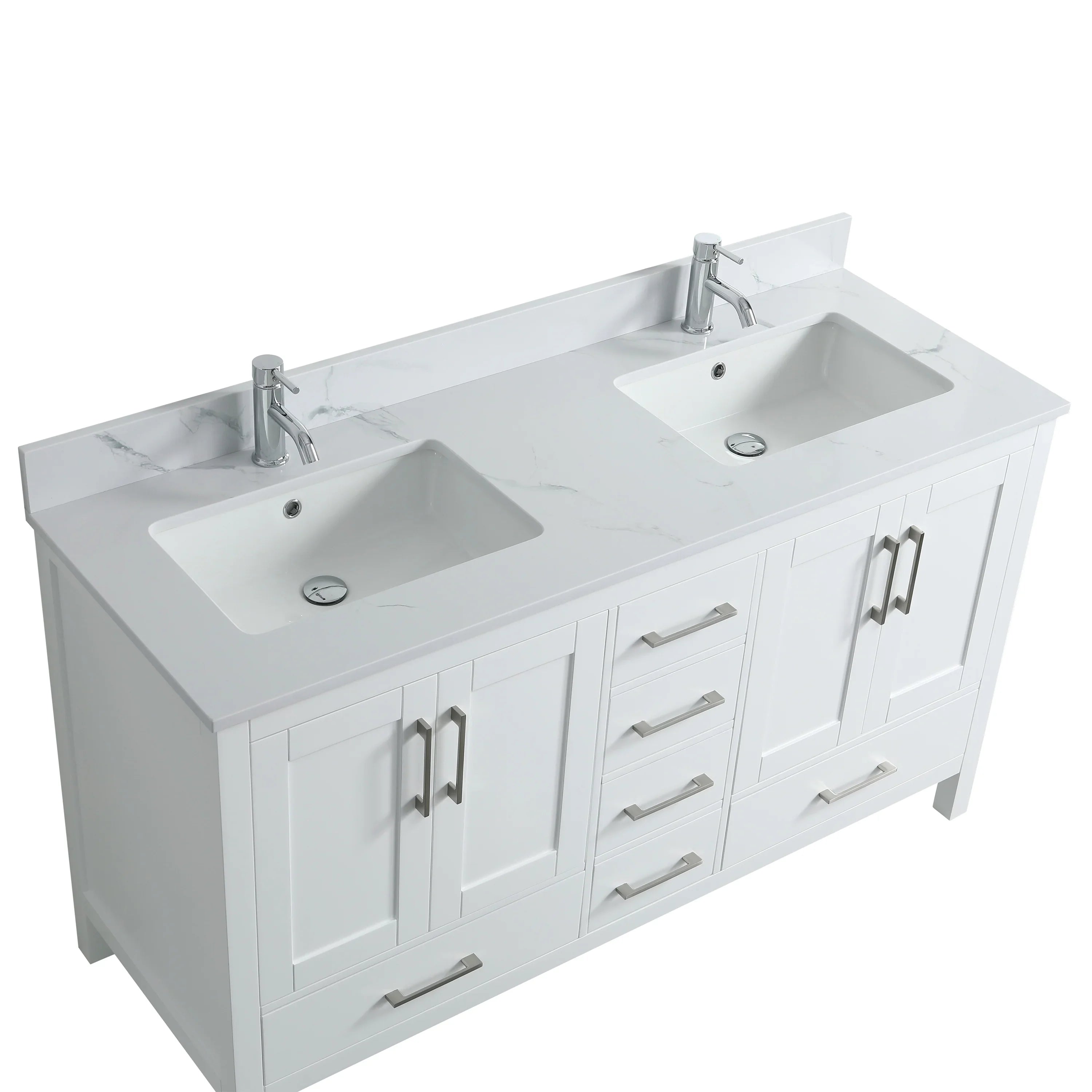 Meuble-Lavabo Autoportant 60po Blanc avec Comptoir de Marbre Ingénierie Calcutta