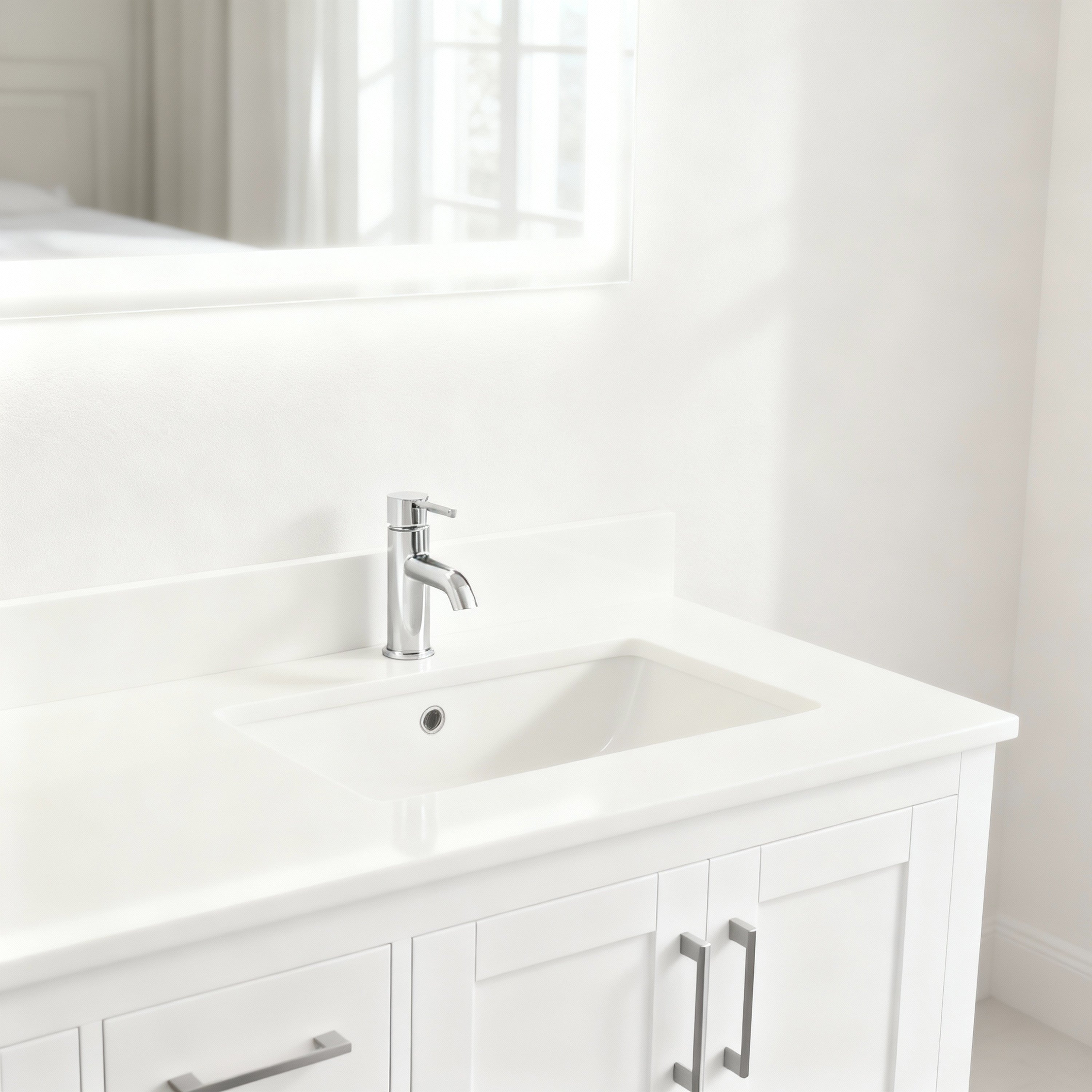 60" White Freestanding Double Sink Bathroom Vanity with Engineered White Marble Countertop